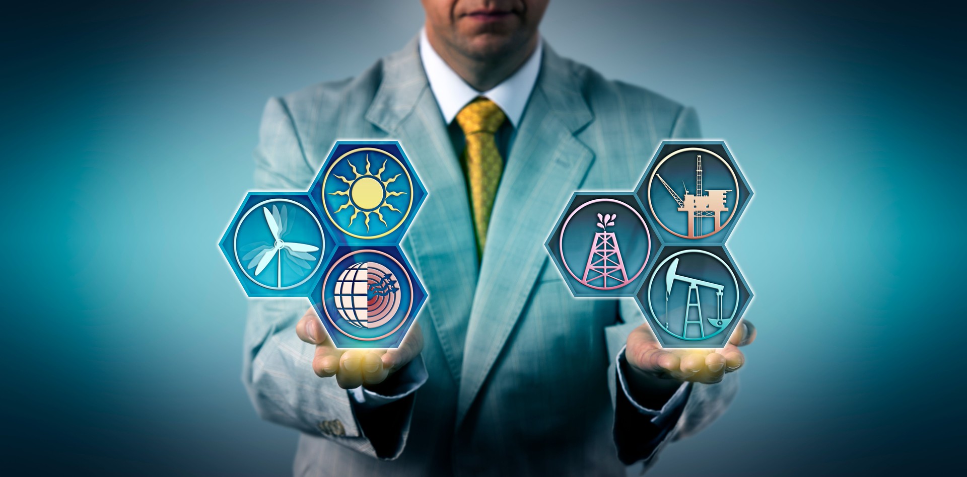 Manager Comparing Fossil And Renewable Energy